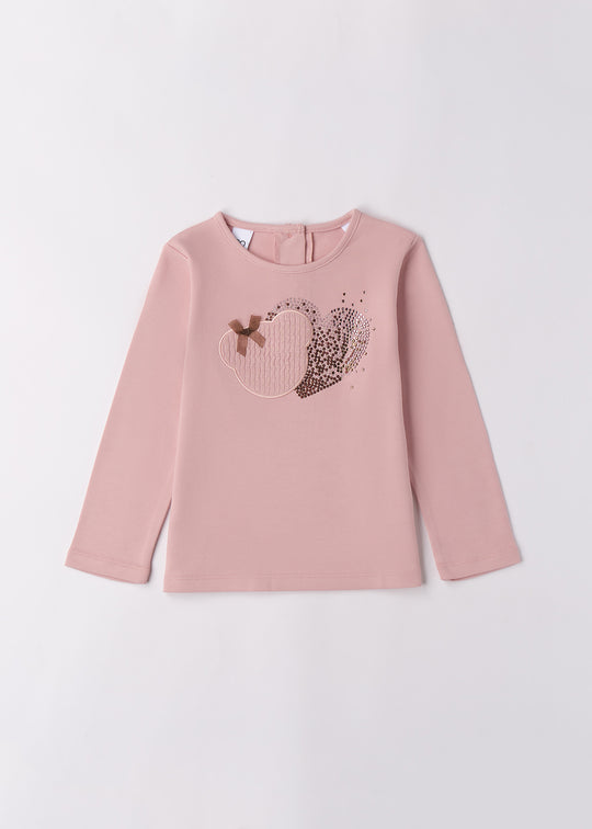 Bluza Fete Maneca Lunga Roz Pudra Cu Urs Si Inima 4.F733/00 iDO