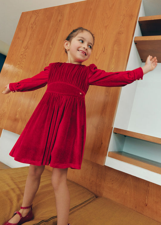 Girls Red Long Sleeve Dress with Bow on Umar 5528 Abel & Lula
