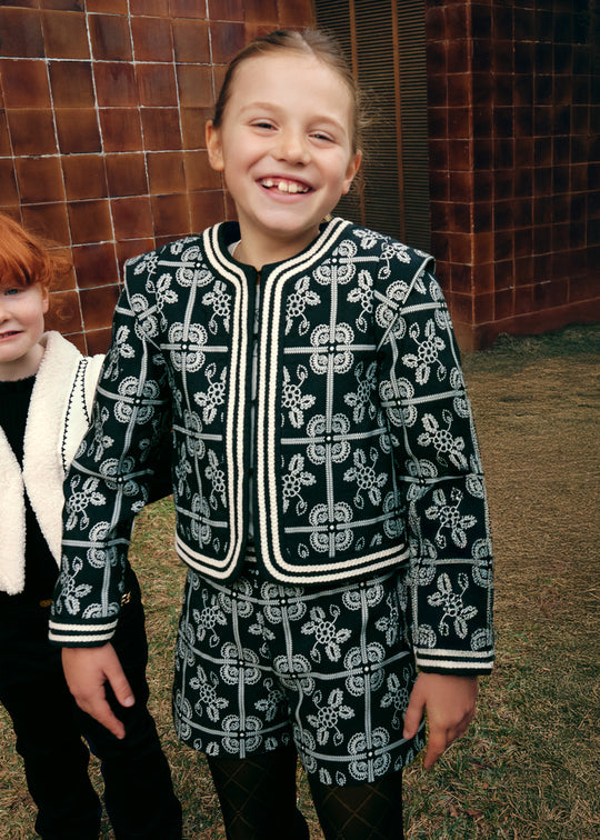 Pantaloni Fashion Fete Negri Cu Broderie Crem 5715 Abel & Lula