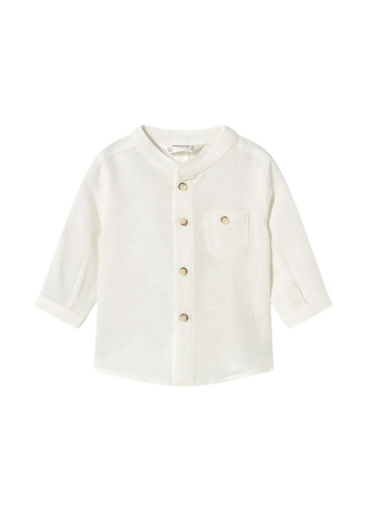 Cream Linen Blend Shirt with Long Sleeves and Tunic Collar 1103 Mayoral