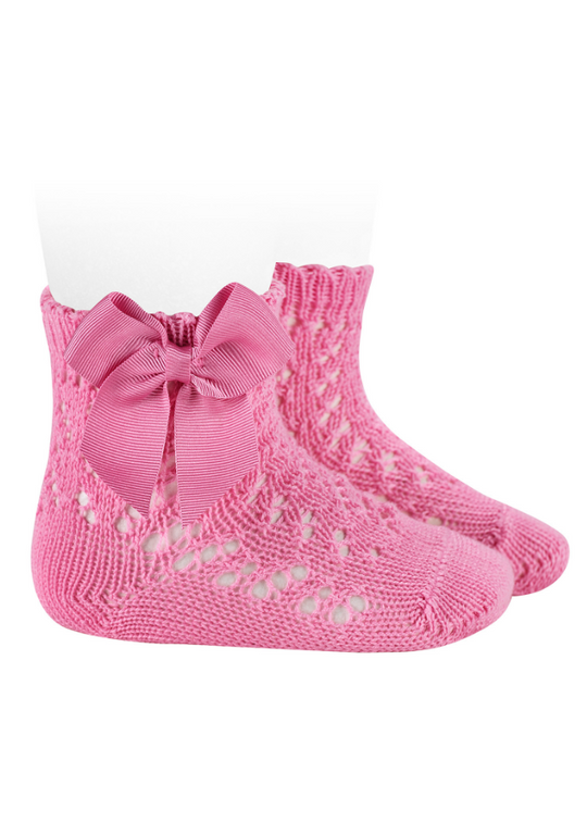 Bubblegum Pink Short Perforated Socks with Rips Bow 2519/4 col 568 Condor