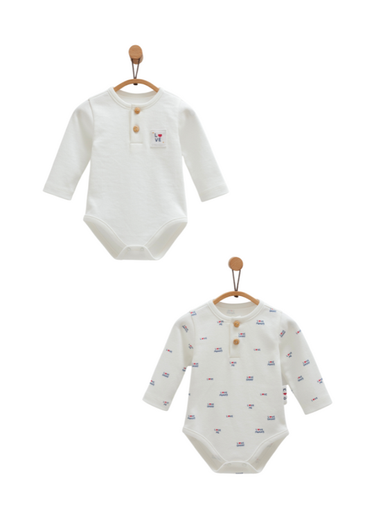 Set 2 Body cu Maneca Lunga Crem Family Love BU1386 Mell Sweet Baby