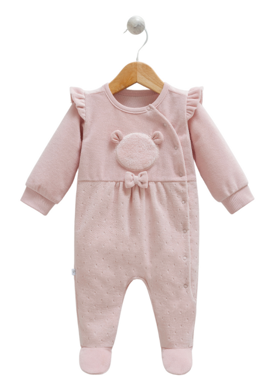 Long Pink Velvet Jumpsuit with Bear and Staples TK1113 Mell Sweet Baby