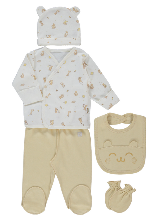 Bee Hunters Z921 Bebetto Organic Beige Cream Newborn 5 Piece Set