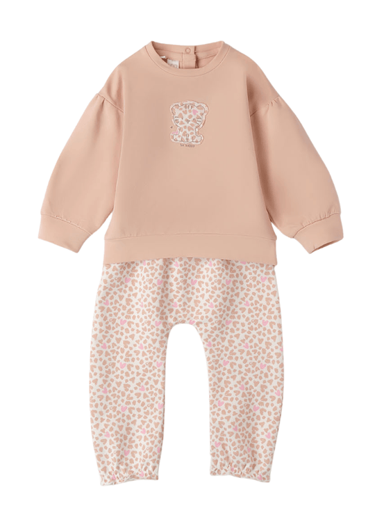 2 Piece Set, Powder Pink Sport Blouse with Leopard and Leopard Print Pants 8119 iDO
