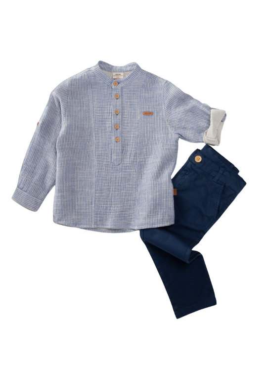 Комплект із 2 предметів, синя сорочка з козацьким коміром і темно-сині довгі штани M54132 Midimod Gold