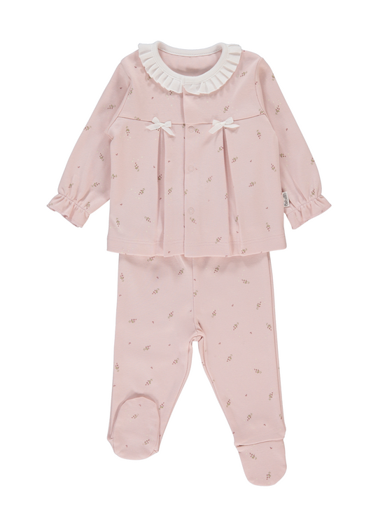 Set 2 Piese Roz Bluza cu Capse si Pantaloni Lungi Tiny Florist F1437 Bebetto
