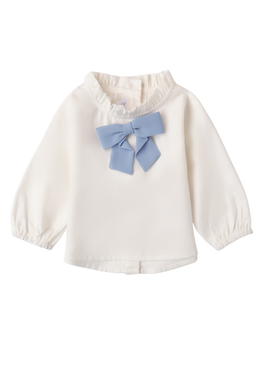 Cream Long Sleeve Blouse with Blue Bow 3A779.00 Mini band