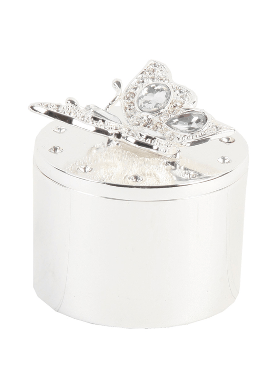 Cutiuta Rotunda Argintata cu Fluture 14825 Sophia