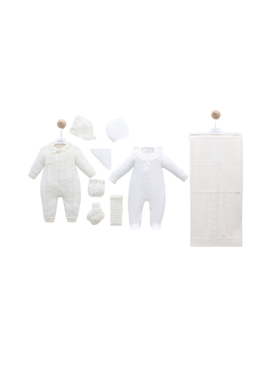 Set Maternitate 9 Piese Alb cu Lana Merinos 3456 Leo King