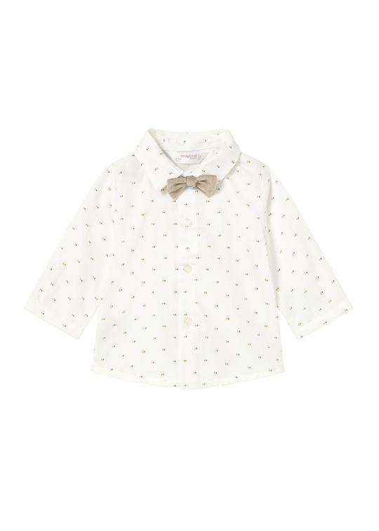 Cream Shirt with Long Sleeves, Beige Print and Bow Tie 2196 Mayoral