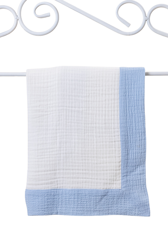 Pled din Bumbac Muselina Crem Cu Bleu 80x85cm AnneBebe