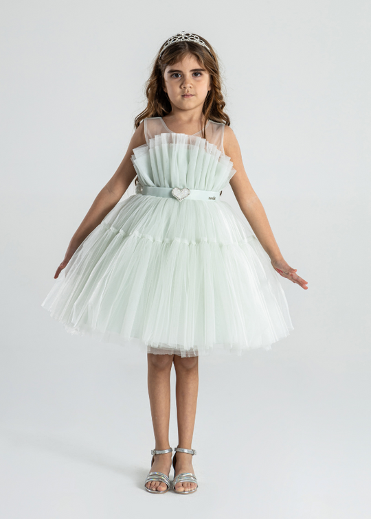 Green Tulle Ceremony Dress with Tulle Ruffle on Bust 2992 Mon Princess