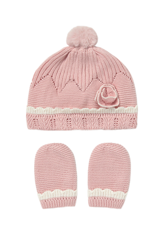 Set of pink knitted hat and gloves 9767 col 48 Mayoral