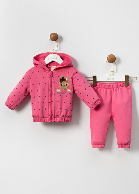 2 Piece Casual Tracksuit Girls Fuchsia Polka Dot Sweatshirt And Long Pants 3581 Mino Baby