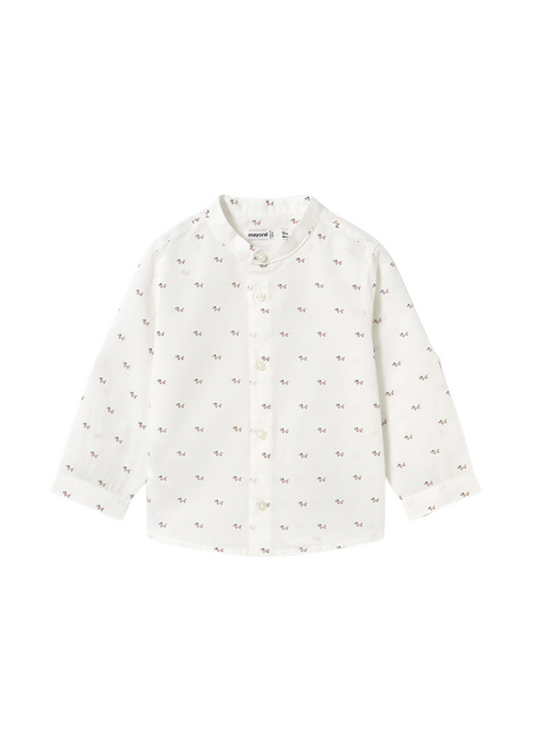 Cream Long Sleeve Shirt with Dog Print and Cossack Collar 1115 cMayoral