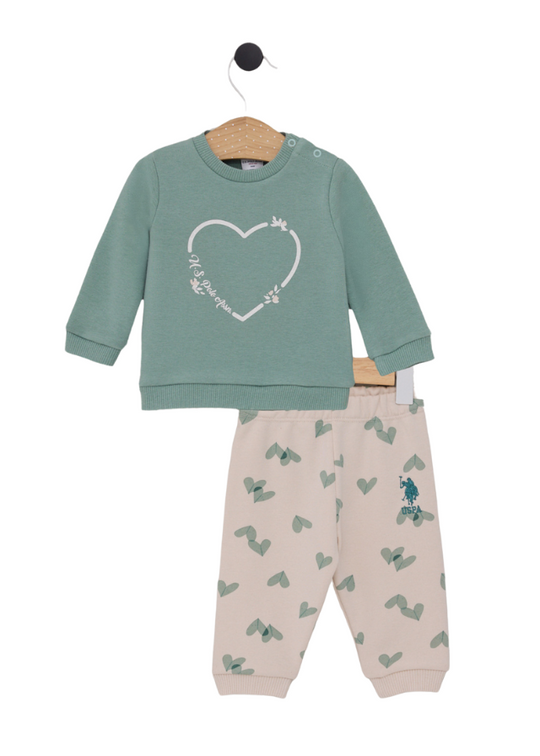 Casual 2 Piece Set Green Blouse and Beige Pants with Hearts USB2170 V1 Us Polo Assn