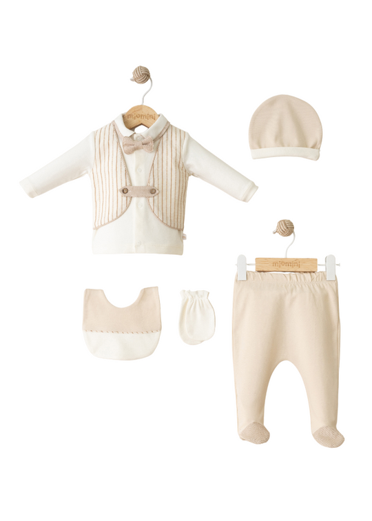 5 Piece Set Cream with Beige Bow Tie 4092 MyMio