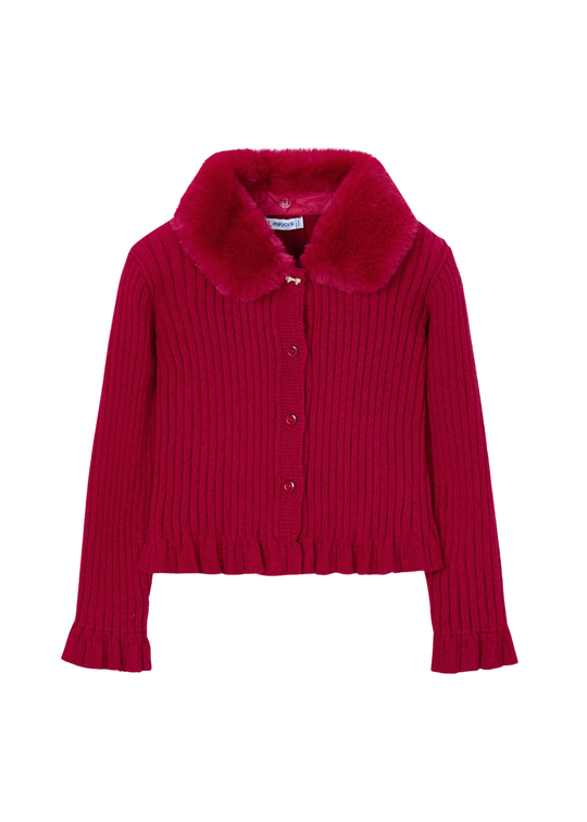 Cardigan Tricotat Rosu cu Guler Blana 4311 Mayoral