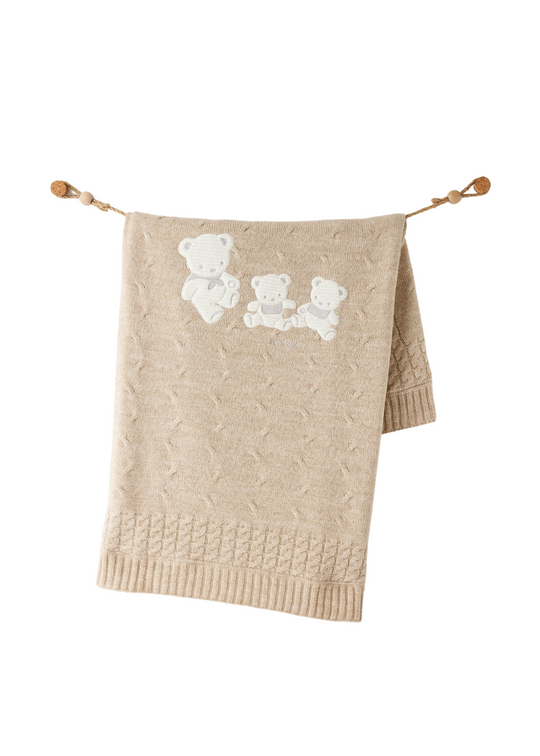 Patura Tricotata Bej cu Ursi AC26341 Andywawa
