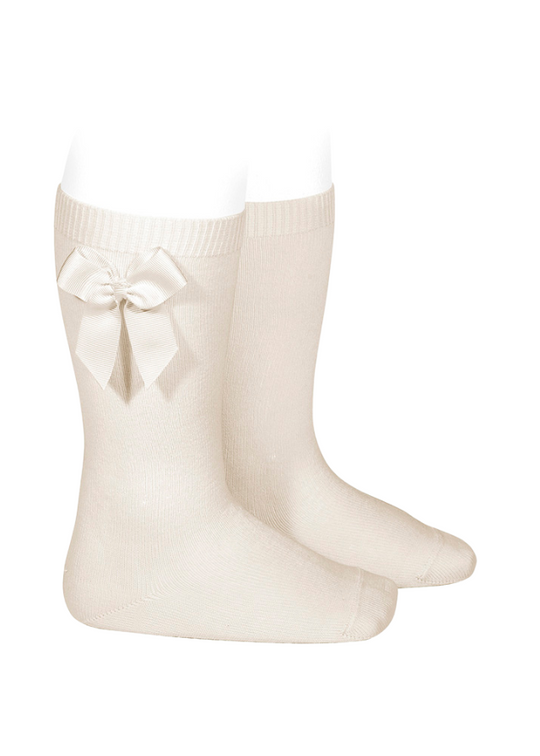 Long Socks in Cotton with Nylon Beige with Ribbed Bow 24822 Condor