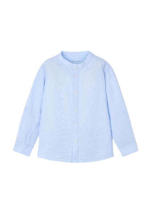 Blue Shirt with Long Sleeves and Tunic Collar in Linen and Cotton 3119 Mayoral