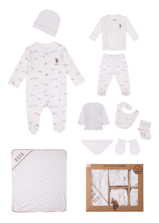 Cream 10 Piece Maternity Set with Beige Stork Print USB2016 V1 Us Polo Assn