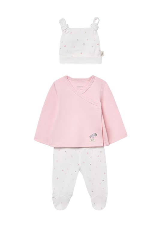 Set 3 Piese Bluza Petrecuta Pantaloni si Fes Roz cu Crem 9980 col 38 Mayoral