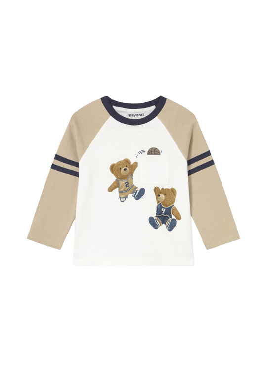 Beige Long Sleeve Blouse with Bear Print 2059 Mayoral