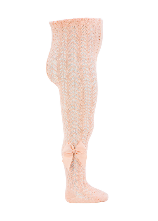 Salmon Perforated Pattern Tights with Reps Bow 25301 Condor