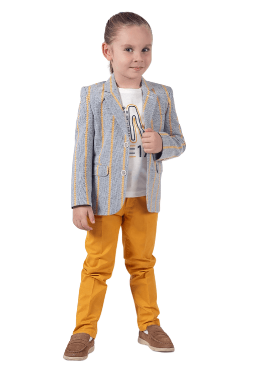 3 Piece Set, Blue Jacket with Yellow Stripes, Yellow Pants and T-Shirt 9823 Lemon