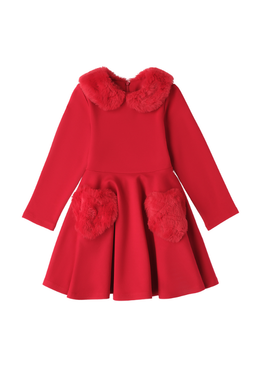 Red Long Sleeve Dress with Fur Collar 0A270 Sarabanda