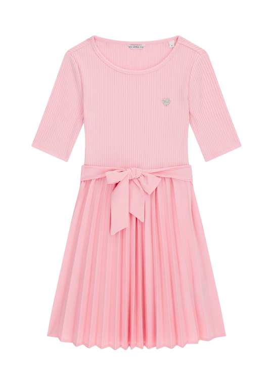 Pink Dress with Short Sleeves and Pleats J5YK23 RC1S0 G65U Guess
