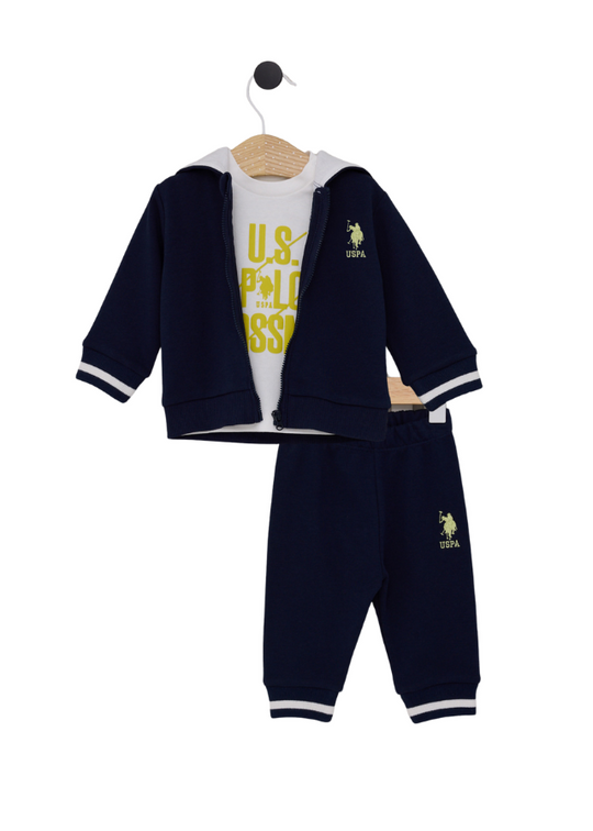3 Piece Tracksuit Navy Sweatshirt and Pants Ivory Blouse with Yellow Writing USB2088 V1 Us Polo Assn