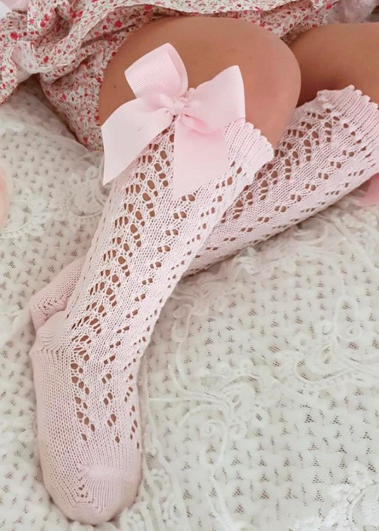 3/4 Pink Perforated Cotton Socks with Rips Bow 2519/2 col 500 Condor