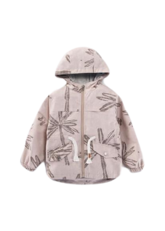 Beige Rain Jacket with Palm Print Hood M23247 Midimod Gold