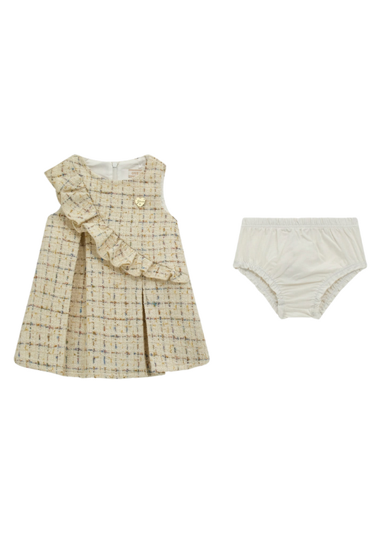 Cream and Gold Tweed Dress Set with Panties A4BK04 WGSP0 F24N Guess