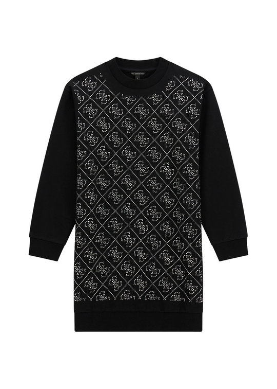 Rochie Neagra cu Maneca Lunga cu Model Monograme din Strasuri J5YK02 KA6V4 JBLK Guess