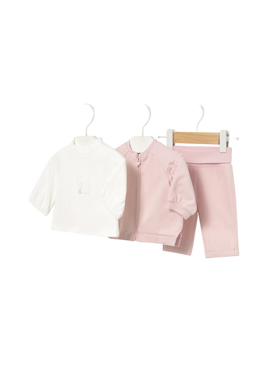 Trening 3 Piese Hanorac si Pantaloni Roz si Bluza Crem cu Iepure 2607 Mayoral