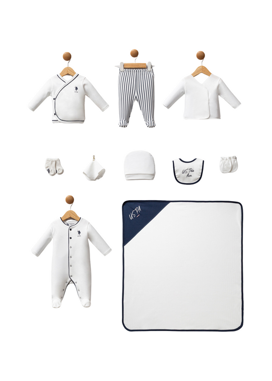 Set 10 Piese Maternitate Ivory cu Dungi Bleumarin USB2620 Us Polo Assn