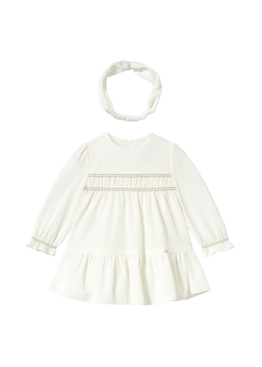 Rochie Catifea Crem cu Maneca Lunga si Bentita 2904 Mayoral