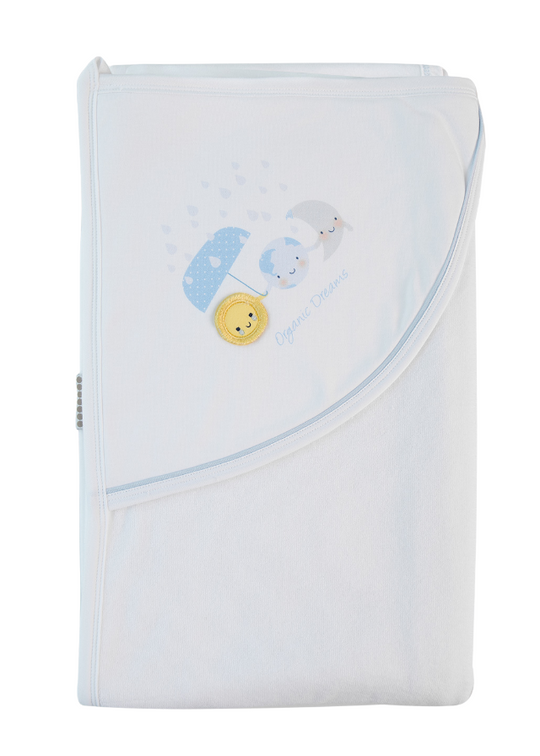 White and Blue Bath Towel with Cap Organic Dreams S37094 KitiKate