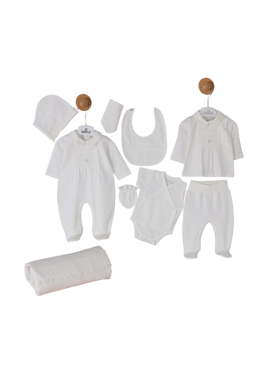 Set of 10 Maternity Cotton Jumpsuit White with Collar 3506 Leo King