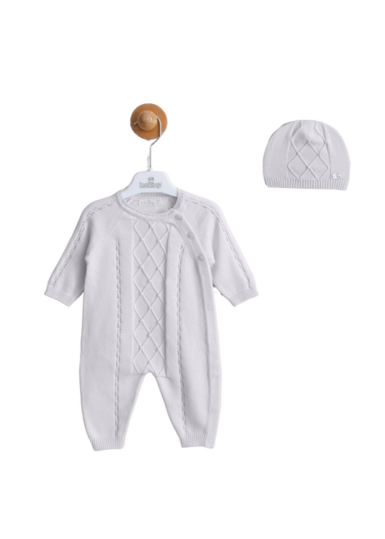 Long Gray Knitted Jumpsuit with Buttons with Diamond Pattern and Fes 7424 Leo King