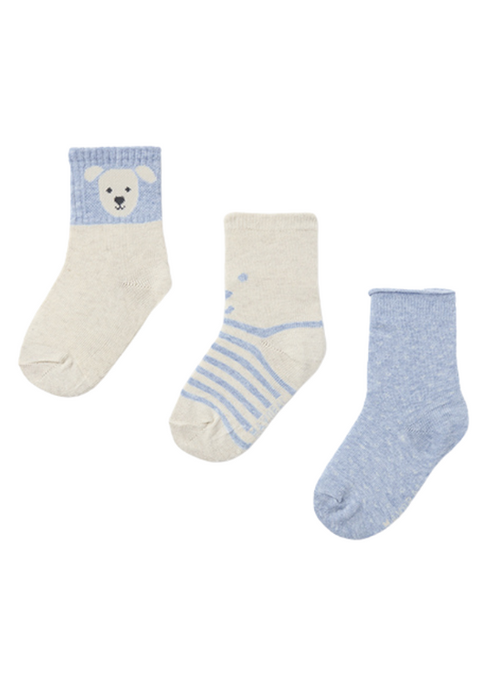 Set of 3 pairs of cream and blue socks 10758 col 25 Mayoral