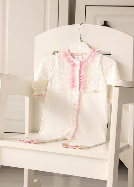 Long White Jumpsuit with Pink Lace 7372 Leo King