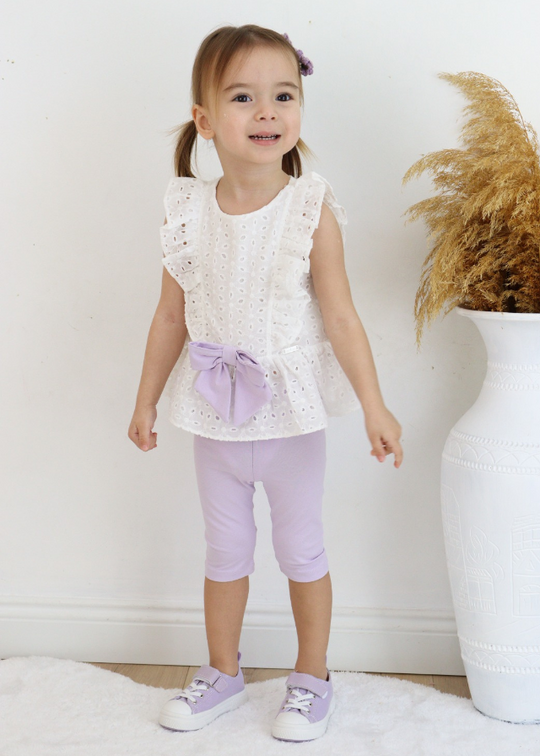 Set of 2 Sparta Embroidery Top with Purple Bow and Purple Tights M0657 Connie Baby