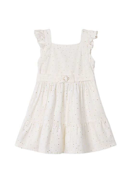 Cream Dress with Metallic Polka Dots and Straps 3956 Mayoral