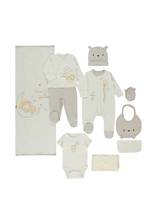 Set 10 Piese Maternitate Crem cu Bej cu Urs si Stea Z1063 Bebetto