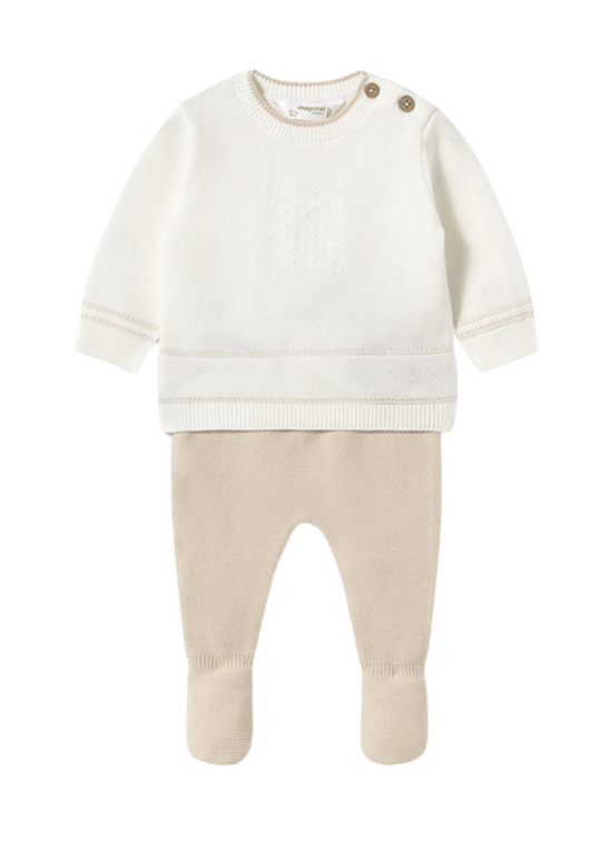 Set Tricotat 2 Piese Bluza Crem si Pantaloni Bej 1556 Mayoral